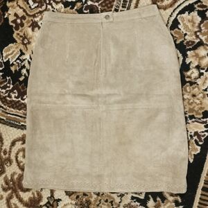 Vintage Suede Skirt 90s does 70s Leather Natural Cowhide Western 1990 1970 Retro